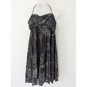 Vintage B Darlin Dress Black Silver Glitter Floral Halter Pleated 11/12 Sexy USA